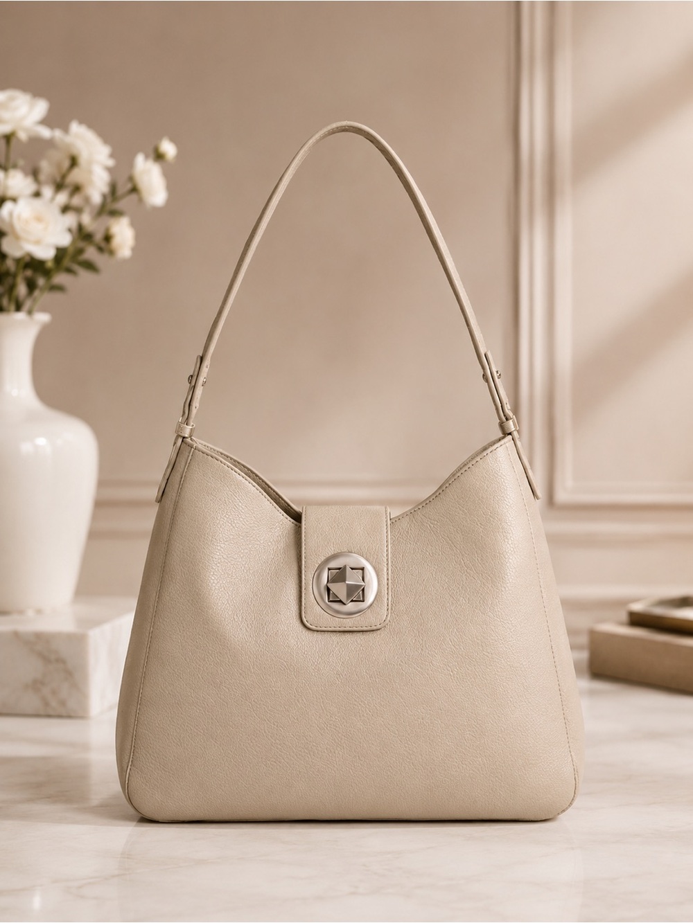 Kate Spade Gray Pebble Leather Shoulder Bag Hobo Purse - Picture 1 of 15